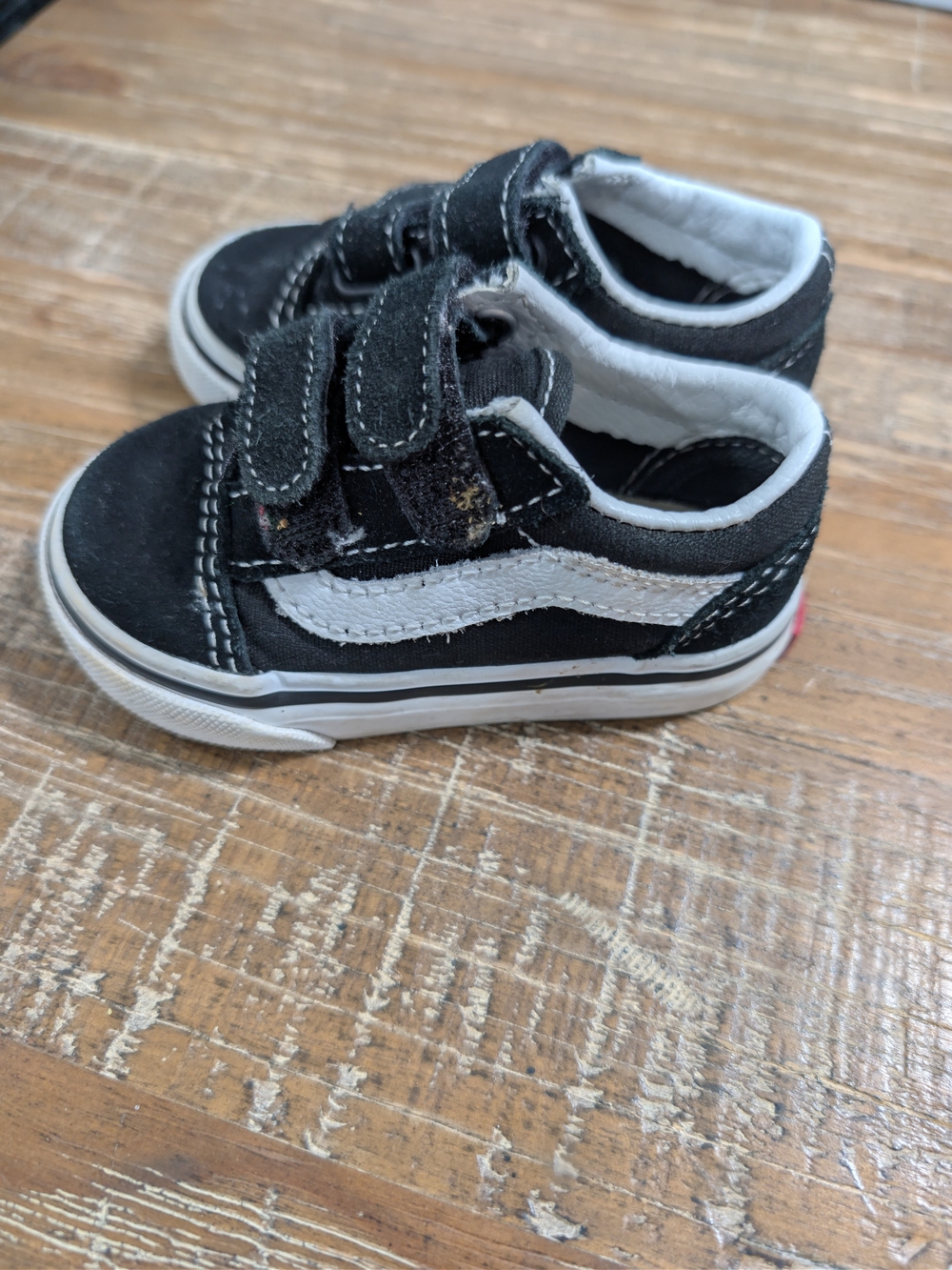 Vans Kids Black and White Velcro Skate Sneakers